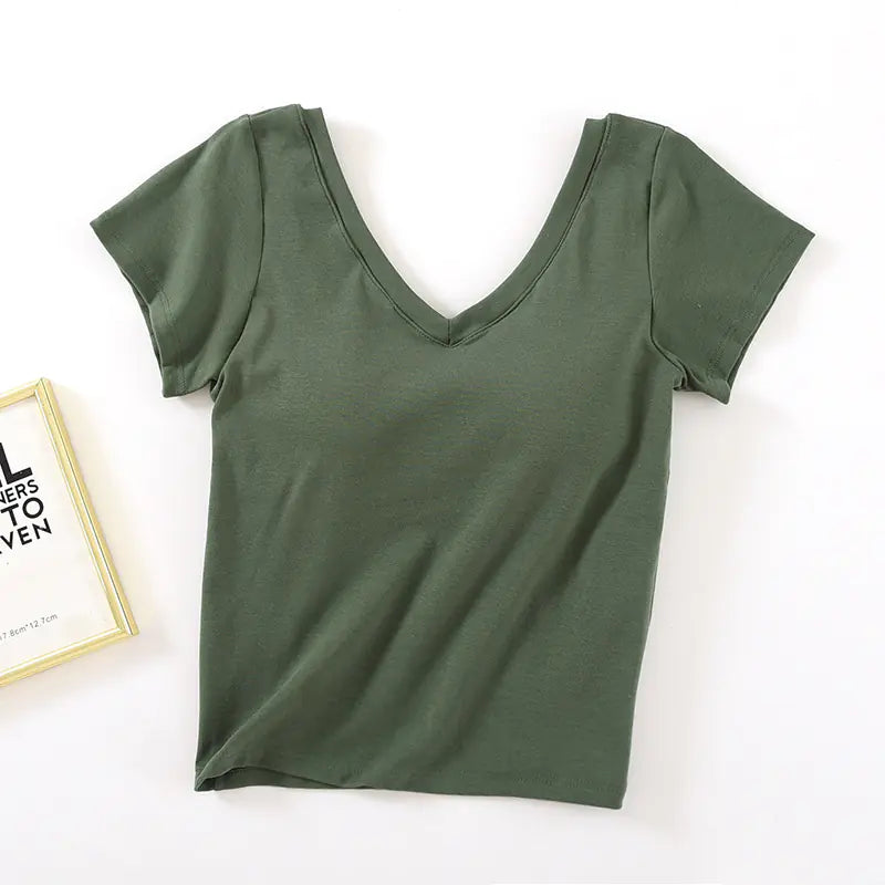 V-Neck Crop Top with Built-in Bra