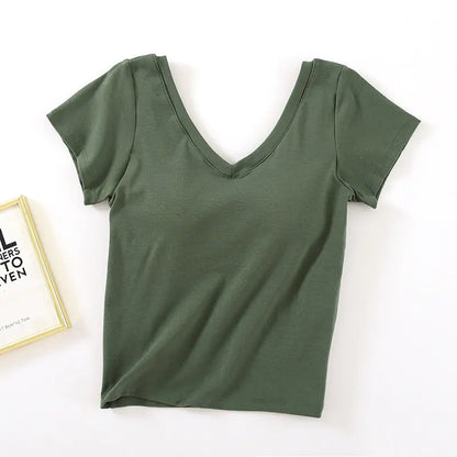 V-Neck Crop Top with Built-in Bra