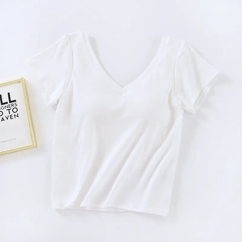 V-Neck Crop Top with Built-in Bra