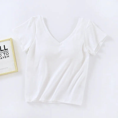 V-Neck Crop Top with Built-in Bra