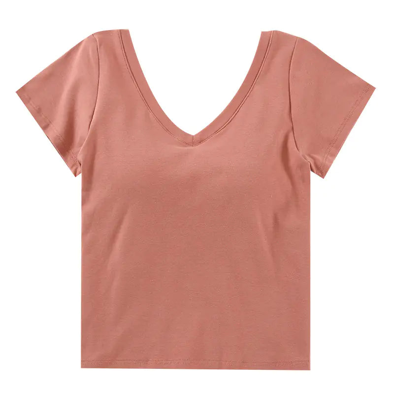 V-Neck Crop Top with Built-in Bra