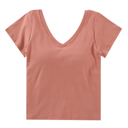 V-Neck Crop Top with Built-in Bra