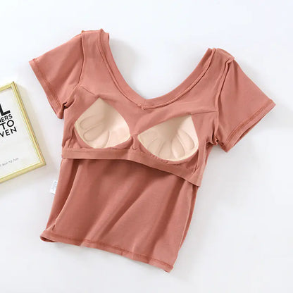 V-Neck Crop Top with Built-in Bra