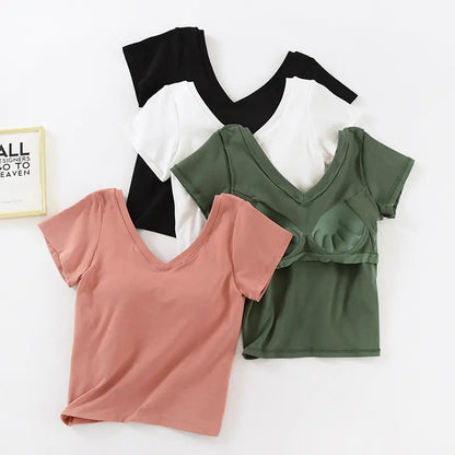 V-Neck Crop Top with Built-in Bra