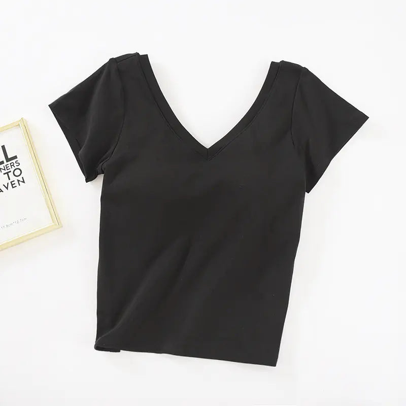 V-Neck Crop Top with Built-in Bra