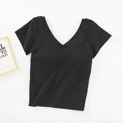 V-Neck Crop Top with Built-in Bra