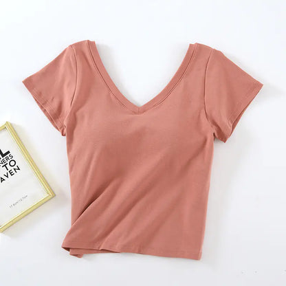 V-Neck Crop Top with Built-in Bra